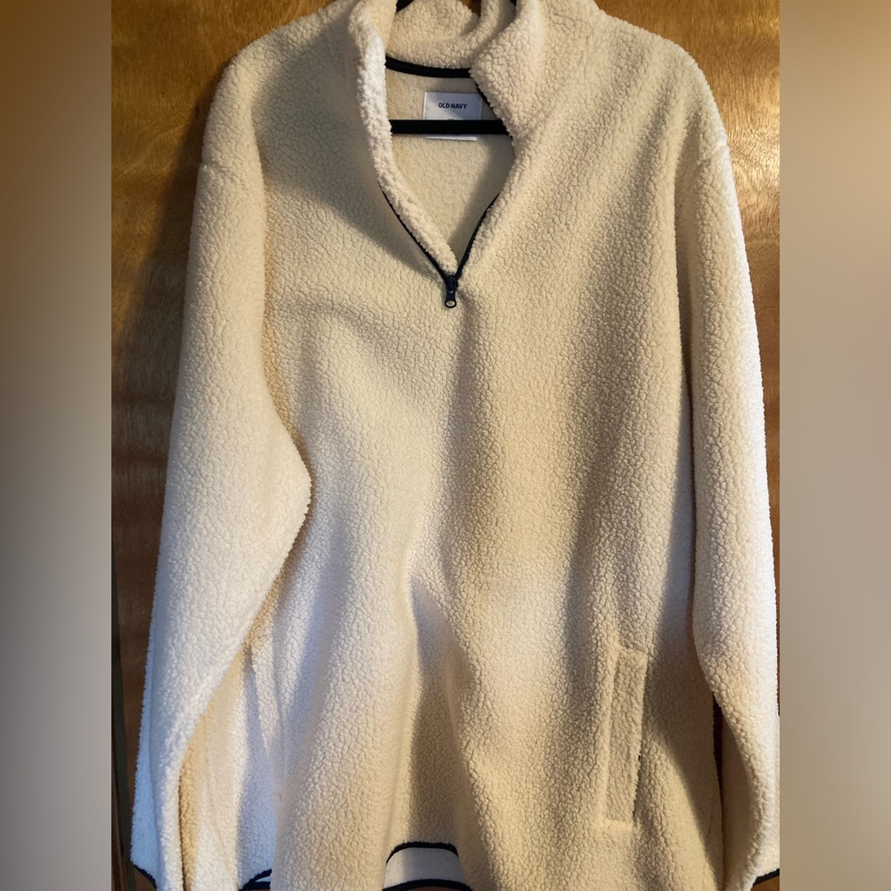 Old Navy Cream Sherpa Quarter-Zip Pullover Hoodie